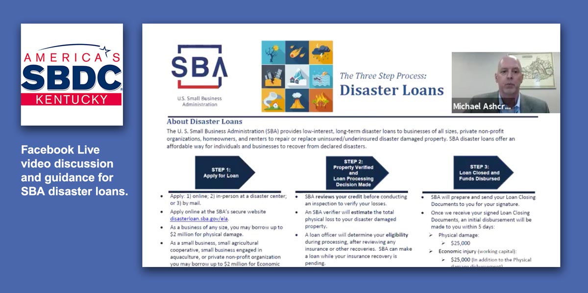 Screen capture from video presentation of SBA disaster loan guidance video.