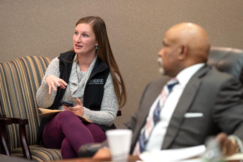 Beka Burton, Russell County Project Manager with the Cabinet for Economic Development discussed aspects of the Soft Landing Center concept at Tuesday's meeting.