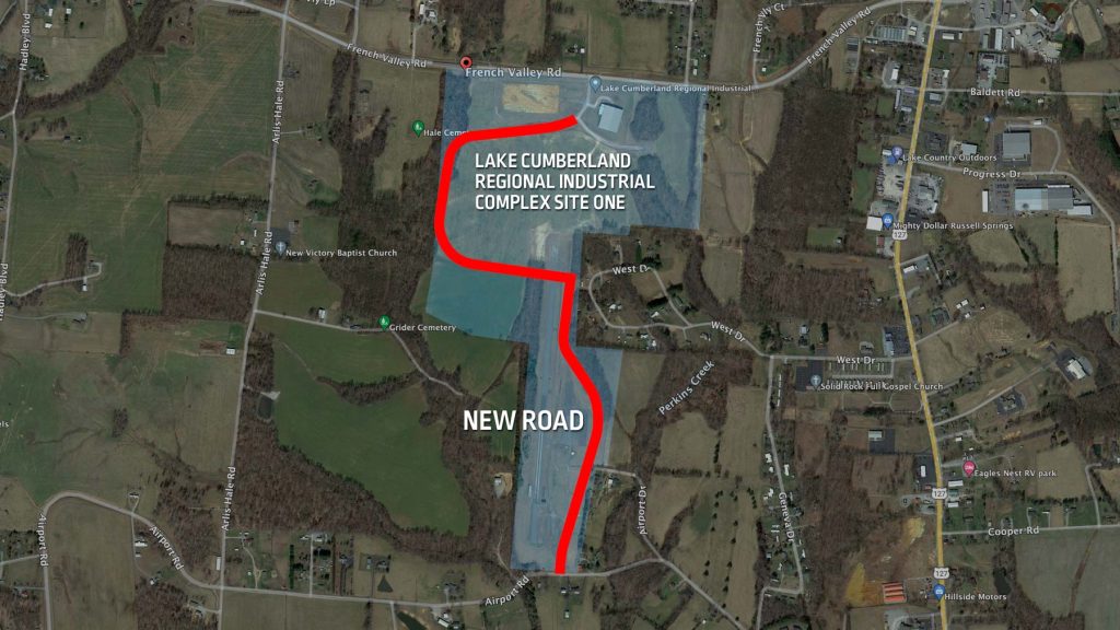 satellite view of industrial park with road route overlay