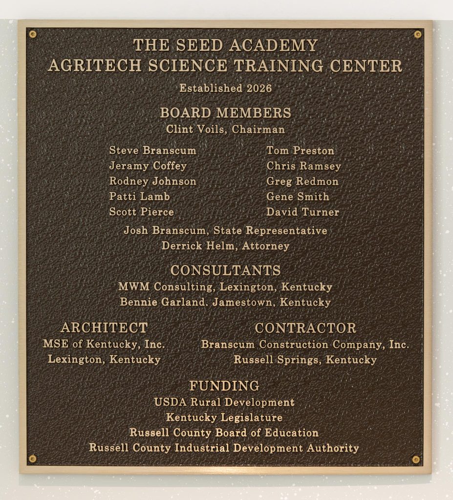 Dedication sign for the SEED Academy