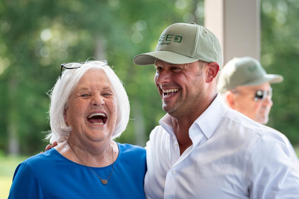 two people laughing