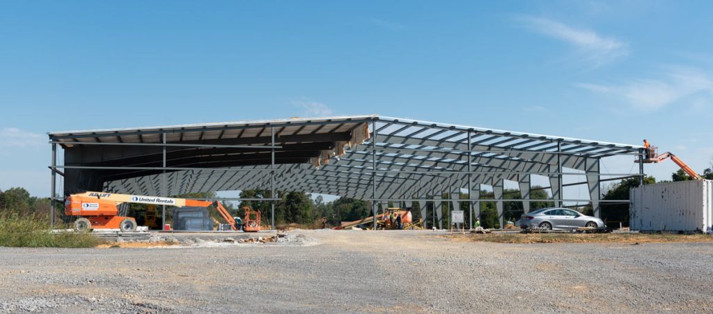 Large metal building under construction