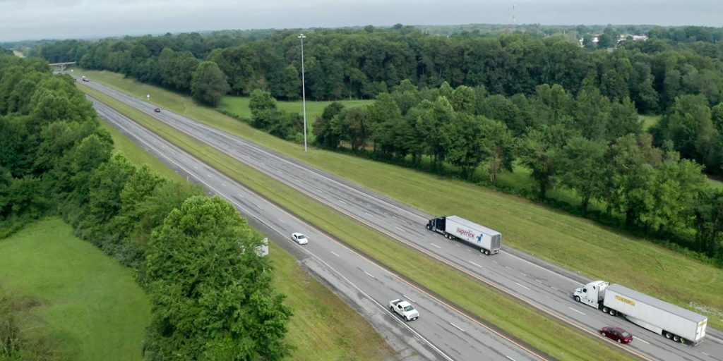 Trucks on the Cumberland Expressway in Russell County, Kentucy